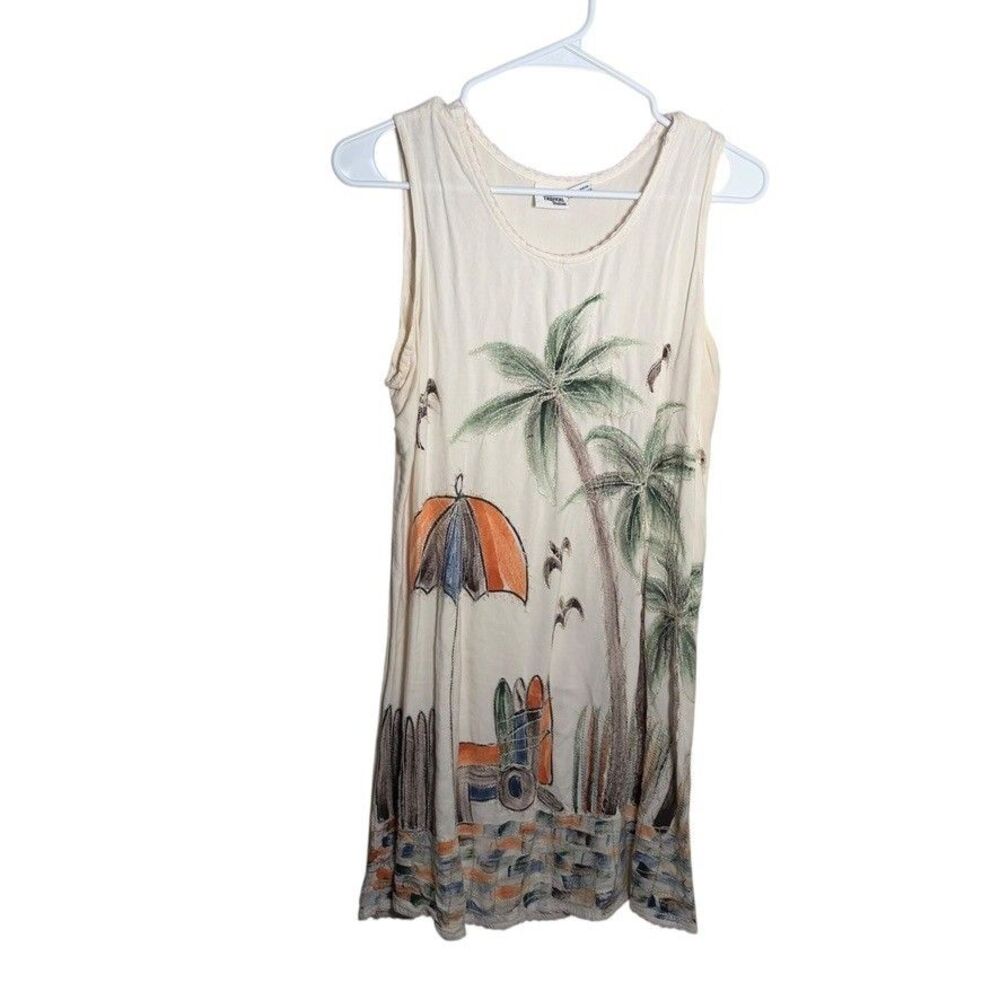 Indian Tropical Dress Women's Large Palm Tree Emrboidered Shift Casual